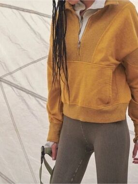 Free People FP Movement Adeline Pullover Size S Golden Yellow Long Sleeve